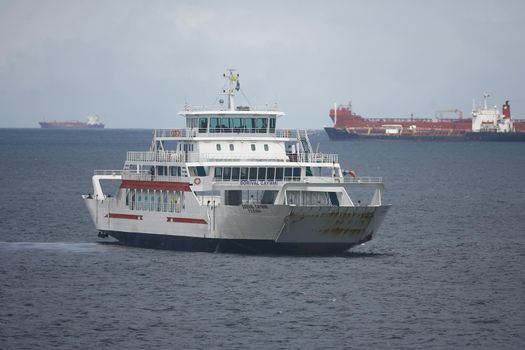 salvador, bahia, brazil - august 19, 2014: Dorival Caymmi ferry boat near Terminal de Sao Joaquim in Salvador. sweaty vessel for the crossing to the island of Itaparica.