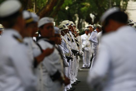 salvador, bahia, brazil - september 7, 2014: Military members of the Brazilian Navy during a civic-military parade in celebration of the independence of Brazil in the city of Salvador.