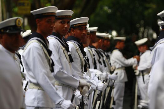 salvador, bahia, brazil - september 7, 2014: Military members of the Brazilian Navy during a civic-military parade in celebration of the independence of Brazil in the city of Salvador.