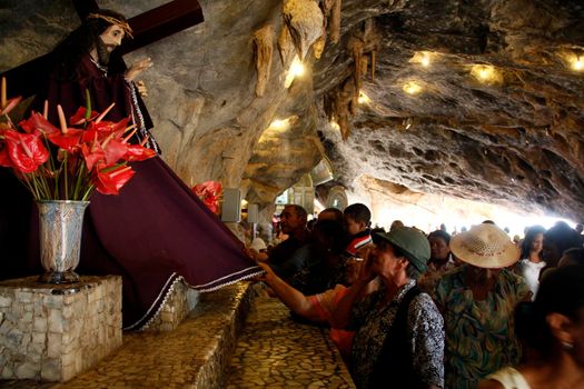 bom jesus da lapa, bahia, brazil - august 3, 2014: devotees during a visit to the Sanctuary of Bom Jesus da Lapa. Miraculous deeds are attributed there.