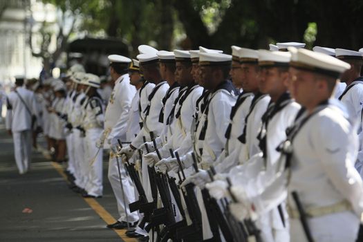 salvador, bahia, brazil - september 7, 2014: Military members of the Brazilian Navy during a civic-military parade in celebration of the independence of Brazil in the city of Salvador.