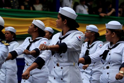 salvador, bahia, brazil - september 7, 2014: Brazilian Navy military personnel are seen during a military parade celebrating the independence of Brazil in the city of Salvador.