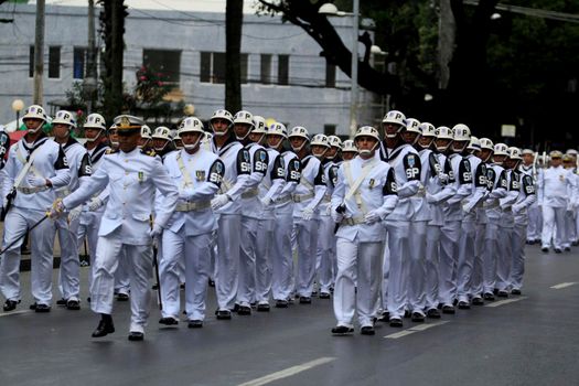 salvador, bahia, brazil - september 7, 2014: Brazilian Navy military personnel are seen during a military parade celebrating the independence of Brazil in the city of Salvador.