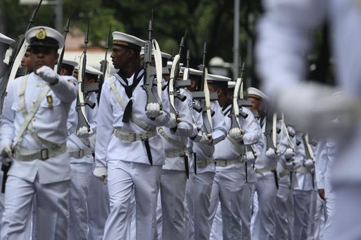 salvador, bahia, brazil - september 7, 2014: Brazilian Navy military personnel are seen during a military parade celebrating the independence of Brazil in the city of Salvador.