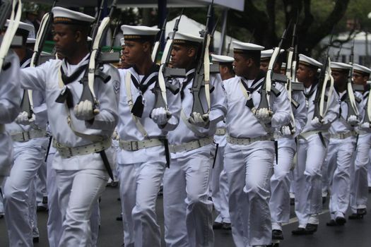 salvador, bahia, brazil - september 7, 2014: Military members of the Brazilian Navy during a civic-military parade in celebration of the independence of Brazil in the city of Salvador.