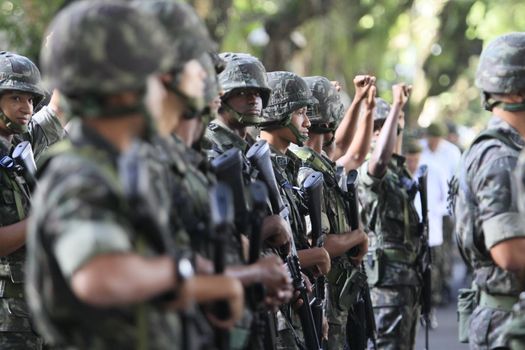 salvador, bahia, brazil - september 7, 2015: Brazilian Army soldiers are seen during the Brazilian independence military parade in the city of Salvador. 