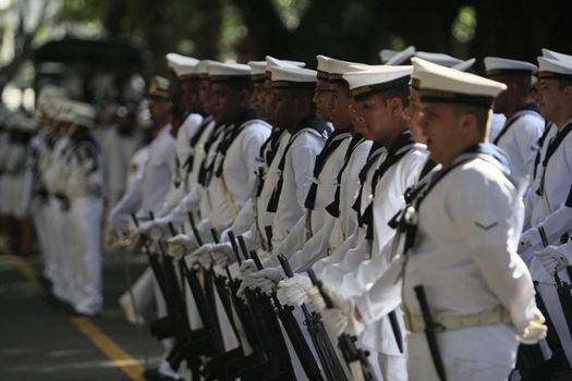 salvador, bahia, brazil - september 7, 2014: Military members of the Brazilian Navy during a civic-military parade in celebration of the independence of Brazil in the city of Salvador.