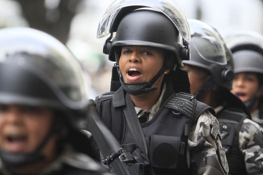 salvador, bahia, brazil - september 7, 2014: members of the Bahia Military Police during a civic-military parade to commemorate Brazil's independence in the city of Salvador.