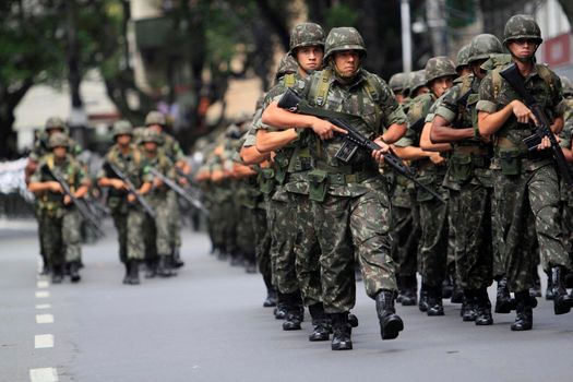 salvador, bahia, brazil - september 7, 2014: Brazilian Army soldiers are seen during military parade in celebration of Brazil's independence in the city of Salvador.