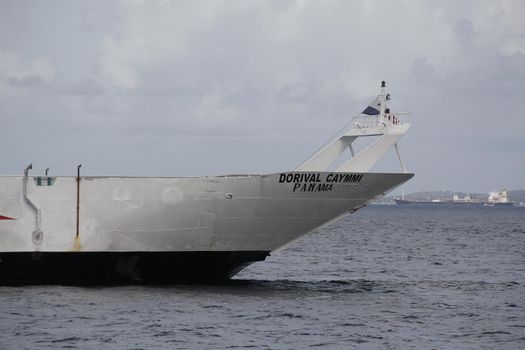 salvador, bahia, brazil - august 19, 2014: Dorival Caymmi ferry boat near Terminal de Sao Joaquim in Salvador. sweaty vessel for the crossing to the island of Itaparica.