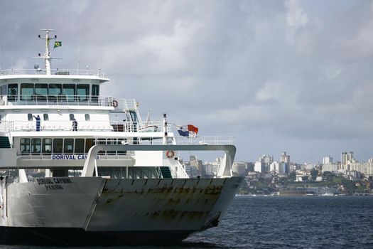 salvador, bahia, brazil - august 19, 2014: Dorival Caymmi ferry boat near Terminal de Sao Joaquim in Salvador. sweaty vessel for the crossing to the island of Itaparica.