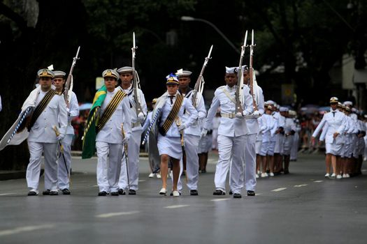 salvador, bahia, brazil - september 7, 2014: Brazilian Navy military personnel are seen during a military parade celebrating the independence of Brazil in the city of Salvador.