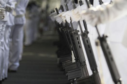 salvador, bahia, brazil - september 7, 2014: Brazilian Navy military personnel are seen during a military parade celebrating the independence of Brazil in the city of Salvador.