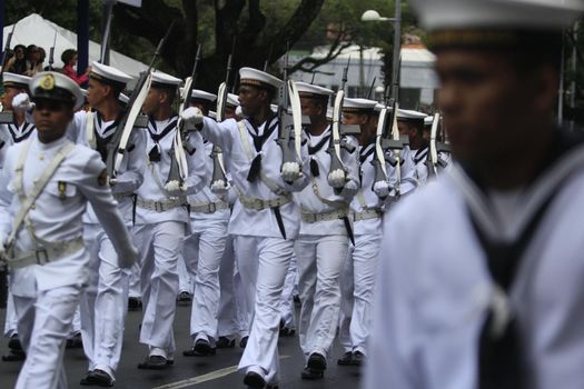 salvador, bahia, brazil - september 7, 2014: Military members of the Brazilian Navy during a civic-military parade in celebration of the independence of Brazil in the city of Salvador.