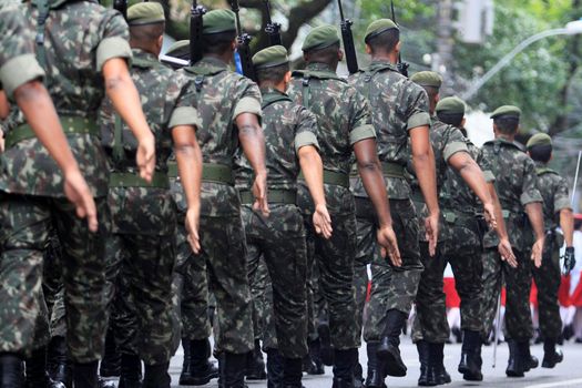 salvador, bahia / brazil - september 7, 2014: Soldiers from the Brazilian army are seen during the Independecia do Brasil parade in the city of Salvador.



