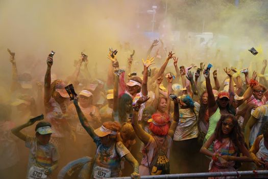 salvador, bahia, brazil - march 22, 2015: participant of the street race The Color Run at Dique de Torroro in the city of Salvador.