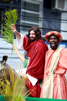 salvador, bahia / brazil - march 29, 2015: actor makes representation of Jesus Christ during the Ramos procession in Jerusalem. The action takes place in the city of Salvador.


