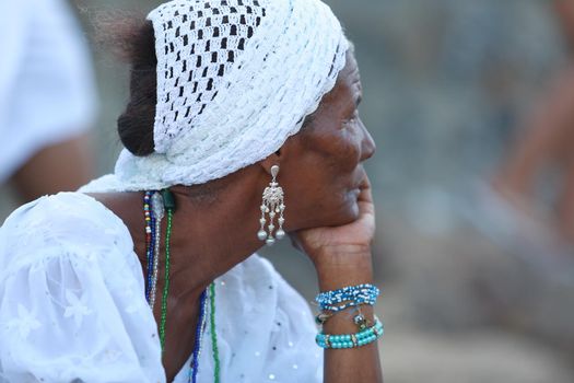 salvador, bahia, brazil - february 2, 2015: Candomble devotees and supporters of the African matriaz religion pay tribute to the orixa Yemanja in the city of Salvador.