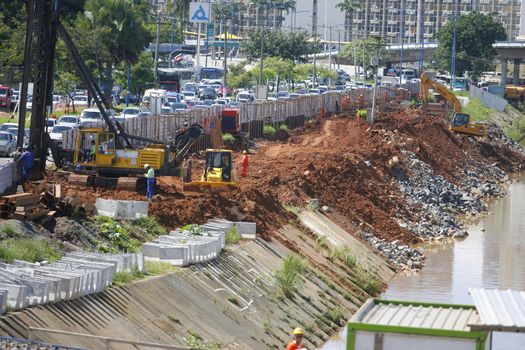 salvador, bahia, brazil - may 6, 2015: Congested traffic on avenue Antonio Carlos Magalhaes in Salvador, due to subway expansion works.