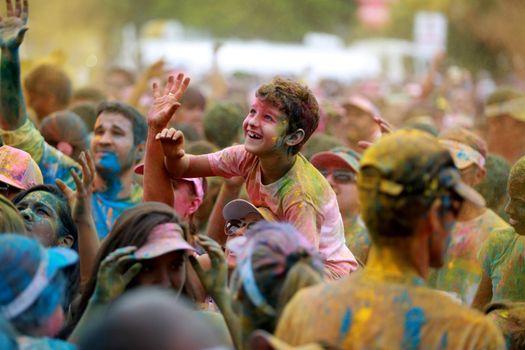 salvador, bahia / brazil - March 22, 2015: People are spotted during The Color Run street race at the Torroro Dike in Salvador.