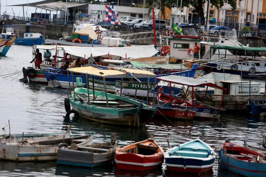 salvador, bahia / brazil - may 23, 2015: Boats are seen on the Modelo Market Ramp at Todos os Santos Bay in Salvador.