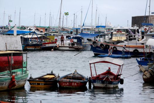 salvador, bahia / brazil - may 23, 2015: Boats are seen on the Modelo Market Ramp at Todos os Santos Bay in the city of Salvador.