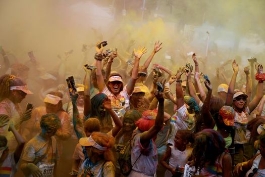 salvador, bahia, brazil - march 22, 2015: people participate in The Color Run, in Dique de Torroro in the city of Salvador.


