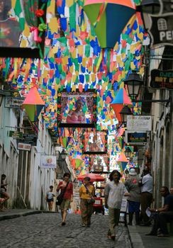 salvador, bahia / brazil - june 19, 2015: Decoration of the Pillory during a festive period in honor of Sao Joao in the Historic Center of the city of Salvador.