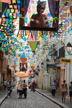 salvador, bahia / brazil - june 19, 2015: Decoration of the Pillory during a festive period in honor of Sao Joao in the Historic Center of the city of Salvador.