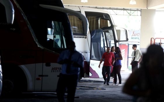 salvador, bahia / brazil - December 28, 2017: Passengers are seen at the Salvador Bus Station disembarkation platform.