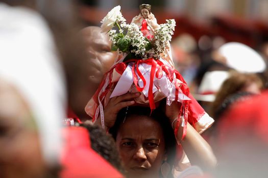 salvador, bahia / brazil - february 4, 2015: Catholics and Candomble supporters revere Santa Barbara - Iansa in syncretism - The party takes place at Largo do Pelourinho in Salvador.
