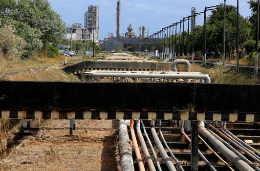camacari, bahia / brazil - december 7, 2015: Chemical gas transportation pipelines are seen at the Industrial Pole of the city of Camacari.