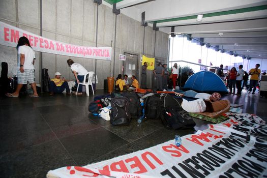 salvador, bahia / brazil - july 15, 2015: Students and teachers on strike at four state universities of Bahia occupy the headquarters of the Secretariat of Education at the Bahia Administrative Center in Salvador.