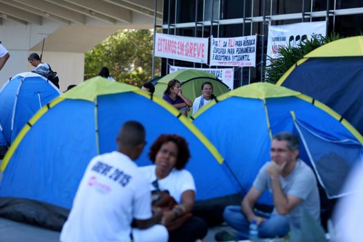 salvador, bahia / brazil - july 15, 2015: Students and teachers on strike at four state universities of Bahia occupy the headquarters of the Secretariat of Education at the Bahia Administrative Center in Salvador.