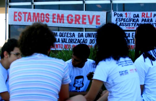 salvador, bahia / brazil - july 15, 2015: Students and teachers on strike at four state universities of Bahia occupy the headquarters of the Secretariat of Education at the Bahia Administrative Center in Salvador.