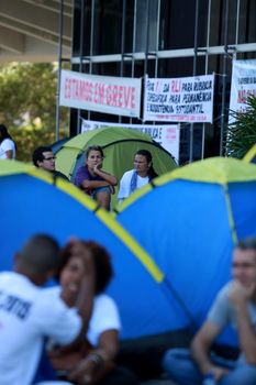 salvador, bahia / brazil - july 15, 2015: Students and teachers on strike at four state universities of Bahia occupy the headquarters of the Secretariat of Education at the Bahia Administrative Center in Salvador.