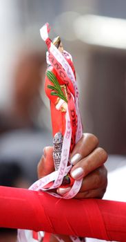 salvador, bahia / brazil - february 4, 2015: Catholics and Candomble supporters revere Santa Barbara - Iansa in syncretism - The party takes place at Largo do Pelourinho in Salvador.
