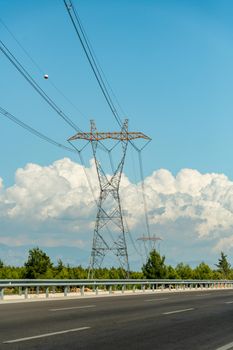 Electric power poles High voltage electrical power poles along a national highway