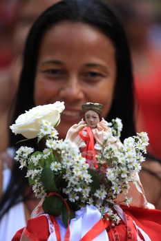 salvador, bahia / brazil - february 4, 2015: Catholics and Candomble supporters revere Santa Barbara - Iansa in syncretism - The party takes place at Largo do Pelourinho in Salvador.
