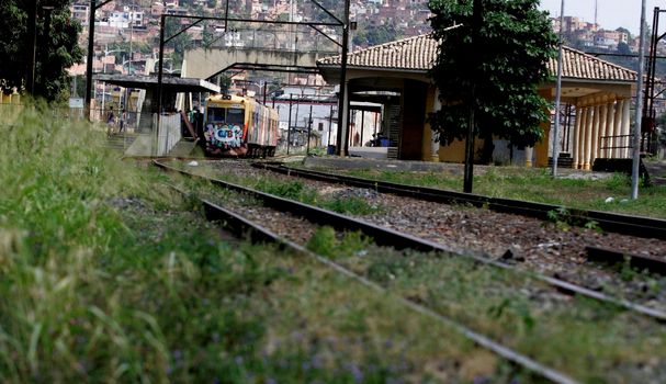 salvador, bahia / brazil - november 23, 2015: suburban train is seen passing through the Lobato neighborhood in the city of Salvador.