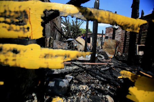 salvador, bahia / brazil - october 22, 2015: View of houses burned down by drug traffickers in the town known as Cidade de Plástico in the Periperi neighborhood of Salvador.