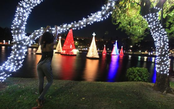salvador, bahia / brazil - december 5, 2015: Christmas illumination is seen on the Itororo Dike in the city of Salvador.