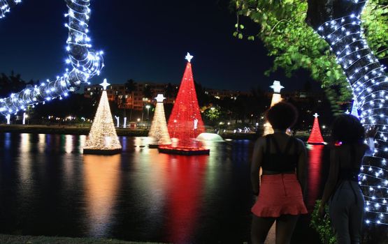 salvador, bahia / brazil - december 5, 2015: Christmas illumination is seen on the Itororo Dike in the city of Salvador.