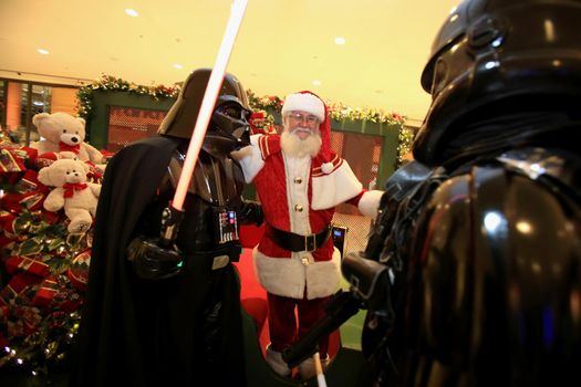 salvador, bahia, brazil - december 15, 2015: Star Wars fans celebrate their characters' fantasies during the release of episode VII - The Force Awakens in Salvador.