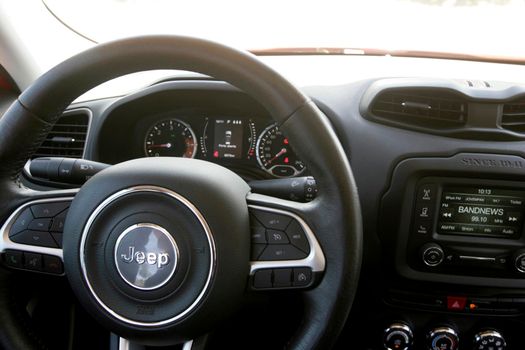 salvador, bahia / brazil - november 10, 2015: internal view of the controls of the Jeep Renegade Sport Diesel in the city of Salvador.
