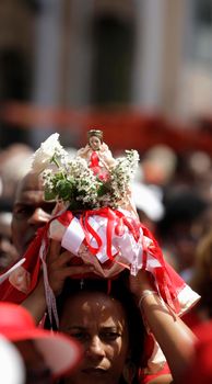 salvador, bahia / brazil - february 4, 2015: Catholics and Candomble supporters revere Santa Barbara - Iansa in syncretism - The party takes place at Largo do Pelourinho in Salvador.
