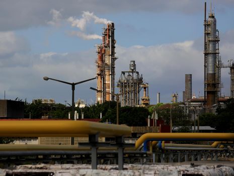 camacari, bahia / brazil - december 7, 2015: chimney emitting gas in the atmosphere is seen in factory of the Industrial Pole of Camacari.