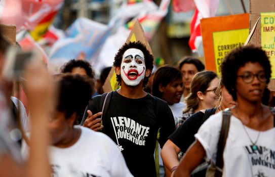 salvador, bahia, brazil - dec. 16, 2015: members of the trade union centrals, political parties and social movements mobilize in favor of president Dilma Rousseff and asking Eduardo Cunha to leave the presidency of the Chamber of Deputies.



