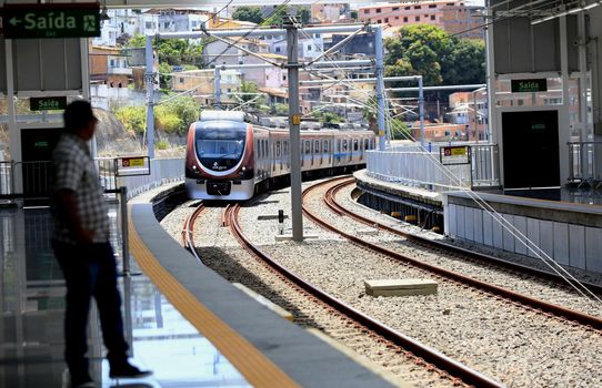 salvador, bahia / brazil - november 13, 2015: people are seen at the bonoco metro station of salvador. The system is managed by CCR Matro Bahia.
