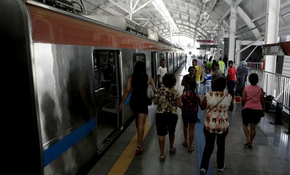 salvador, bahia / brazil - november 13, 2015: people are seen at the bonoco metro station of salvador. The system is managed by CCR Matro Bahia.
